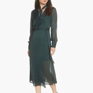 Bardot - Shadow Stripe Faux Wrap Midi Dress in Dark Forest - Size : 6/S